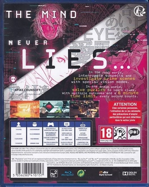 AI The Somnium Files - PS4 (A Grade) (Genbrug)